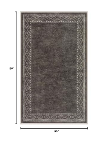 Lahome Modern Bordered Machine Washable Rug, Ultra-Thin Soft 3x5 Rugs for Entryway Bedroom, Non-Slip Stain Resistant Small Carpet for Laundry Entry（3'x 5',Brown - color: Grey/Brown, size: 3' x 5'