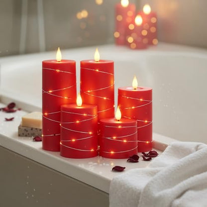 Raycare Red Battery Operated Flameless LED Pillar Candle with Remote Timer - color: 5pcs-Red