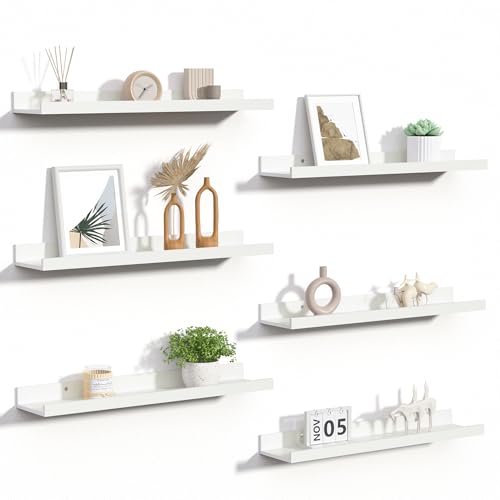 upsimples Floating Shelves for Wall Decor and Storage, White, 6Pcs 23.6'' - color: White, size: 23.6in
