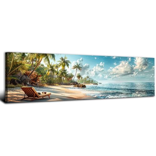 Tropical Beach Wall Art Palm Tree Wall Decor for Living Room Rustic Nature Seascape Canvas Prints Hawaiian Ocean Scene Artwork Coastal Sands Coconut Trees Picture Bedroom Bathroom Decorations 14x48" - color: Beach