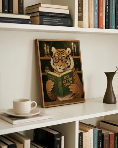 WHASAYART Framed Whimsical Funny Tiger Canvas Wall Art 12x16 Inch - color: Inspirational Tiger, size: 16"L x 12"W