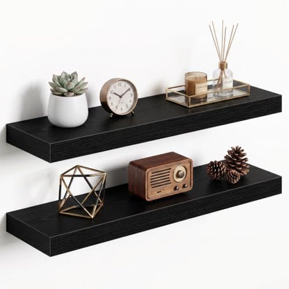 Dreamland 24Inch Black Floating Shelves 6.7" Deep Wall Mounted Set of 2 - color: Black, size: 6.7"D x 24"L