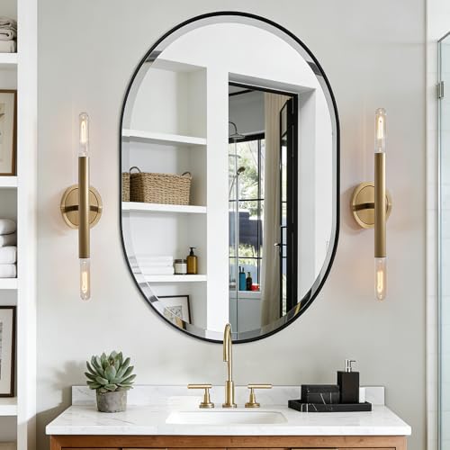 POZINO 36"x24" Premium Oblong Beveled Bathroom Mirror for Over Sink - color: Black Oval, size: 36"L x 24"W
