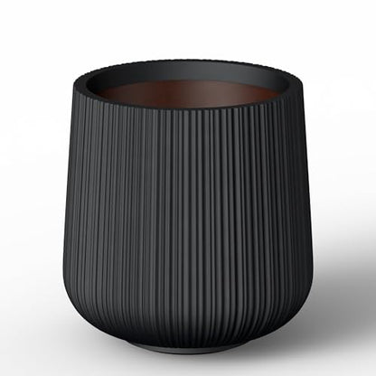 Kante Accent Round Curved Black Concrete Planter 13" Dia, Outdoor - color: Ringed Black, size: 13” Dia