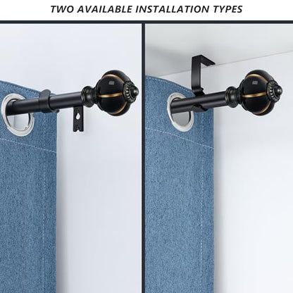 Ceramic Curtain Rods for Windows 48 to 84 Inch 1 Inch Adjustable - color: Black Black, size: 48"-84"