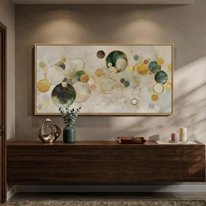 Extra Large Framed Green Gold Abstract Wall Art for Living Room, 36x72 In - color: Gold Circle A, size: 72"L x 36"W