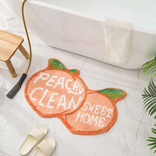 Ukeler Non Slip Bath Rug for Kids Coral Pink Peach Shape Bathroom Decor Absorbent Shaggy Bath Mat Non Skid Doormats for Kids Bedroom Washable Small Toilet Rug 31.5''x19.7'' - color: Peach