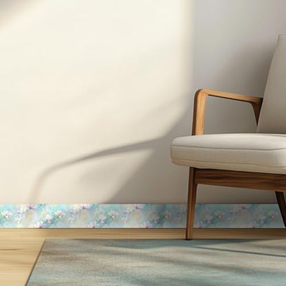 HOMETITUTE Peel and Stick Wallpaper Border 4x196in Pastel Floral Pattern - color: Light blue flowers