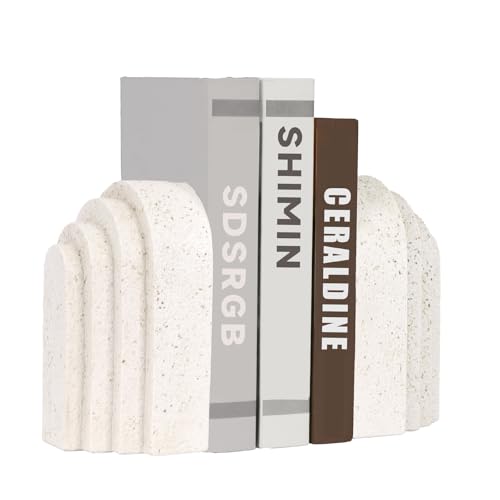 Heavy Duty Resin Bookends for Shelves - Modern Layered Arch Design, Aesthetic Home Decor,Stylish Decorative Book Ends