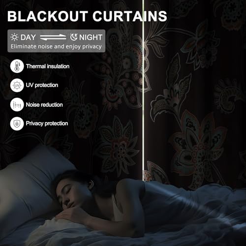 Floral Blackout Curtains for Bedroom and Living Room, Farmhouse Thermal Insulated Soundproof Privacy Drapes 84 Inch Length 2 Panels Set with Tassels Tiebacks, Paisley Patterned Room Darkening Curtains - color: Ornate Paisley Garden