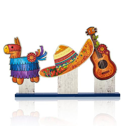 Smile Cinco De Mayo Standing Wooden Decor Set, 3-Piece Mexican Fiesta Wooden Cutouts (Sombrero, Guitar, Piñata) for Tabletop & Party Display - style: De Mayo
