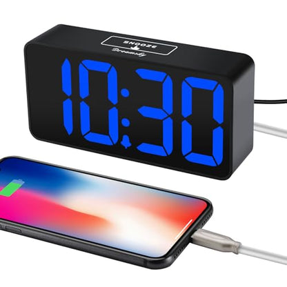 DreamSky Small Digital Alarm Clock for Bedroom with Large Big Numbers - color: Black Case Blue Digits