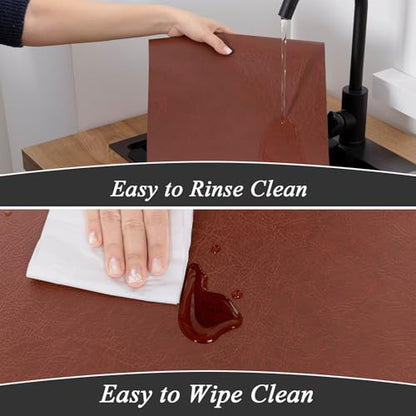 SHACOS Faux Leather Placemats Set of 8 Place Mats Table Mats - color: Chestnut and Greige