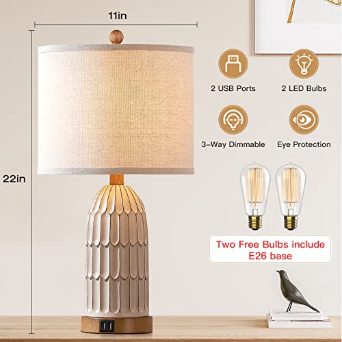 Cinkeda Farmhouse Table Lamps Set of 2,Nightstand Bedside Lamps for Bedroom - color: Cream