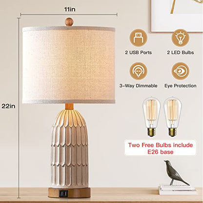 Cinkeda Farmhouse Table Lamps Set of 2,Nightstand Bedside Lamps for Bedroom - color: Cream
