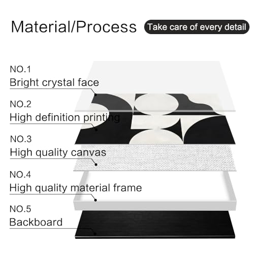 QKF Black White Crystal Textured Abstract Framed Canvas Wall Art Set - color: Black white black, size: 16" X 24" X 3 pieces