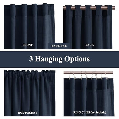 BOODII Linen Curtains 84 Inch Long for Living Room Navy Blue 2 Panels - color: Navy Blue, size: 52"W x 84"L (Pack of 2)