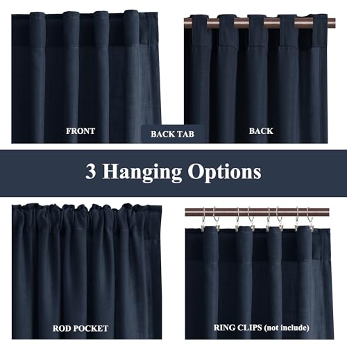 BOODII Linen Curtains 102 Inch Long for Living Room Navy Blue 2 Panels - color: Navy Blue, size: 52"W x 102"L (Pack of 2)