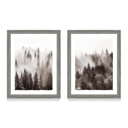숲 액자 벽 아트 침실: 거실 사무실 흑백 안개 낀 소나무 그림 2피스 40.6x50.8cm 수직 현대 자연 풍경화 삽화 집 산 풍경 프린트 - color: 포레스트, size: 16"x20"x2Pcs