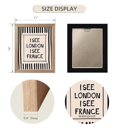 Funny Bathroom Wall Art Framed I See London I See France Bathroom Sign - color: Black and White, size: 14"L x 11"W