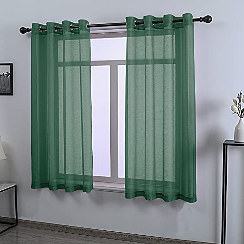 DONREN Dark Emerald Green Sheer Curtains 63 Inch Length for Boy's Room - 2 Panels Hunter Green Grommet Elegant Semi Voile Window Drapes for Bedroom 52 W x 63 Inches Long - color: Dark Green, size: 52"W x 63"L (Pack of 2)