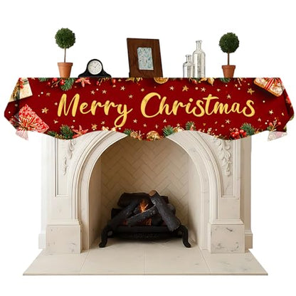 NYZE Christmas Mantel Scarf 70 x 17 Inch Fireplace Mantel Scarf Cover Decoration for Christmas Fireplace Scarf Shelf Top Runner Holiday Winter Home Decor - size: 70 x 17 in, style: Merry Christmas 2