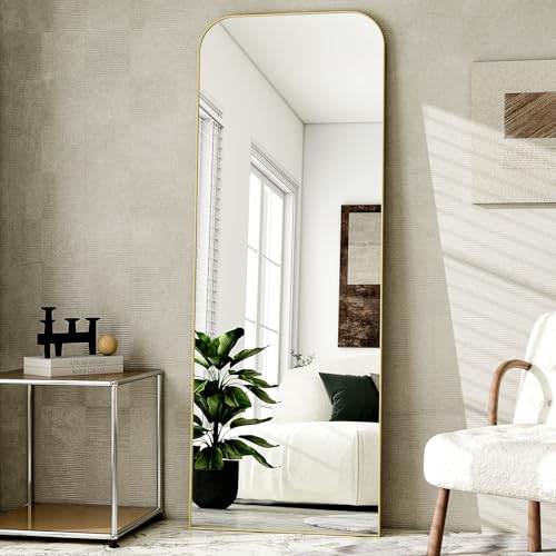 HARRITPURE 57"x20" Full Length Mirror Gold Rounded Corner Floor Mirror - color: Re-gold, size: 57"L x 20"W