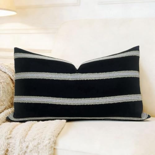 Slow Cow Lumbar Throw Pillow Cover Stripe 12 x 24 Inches Black Off White - color: D-stripe Black, size: 24" x 12" (Pack of 1)