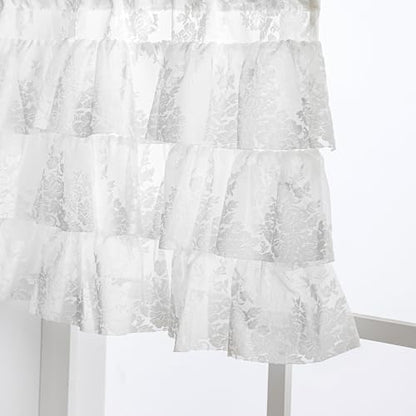 Kotile White Ruffle Lace Valance for Windows W52 x L18 Inch, 1 Panel - color: White - Ruffle Lace