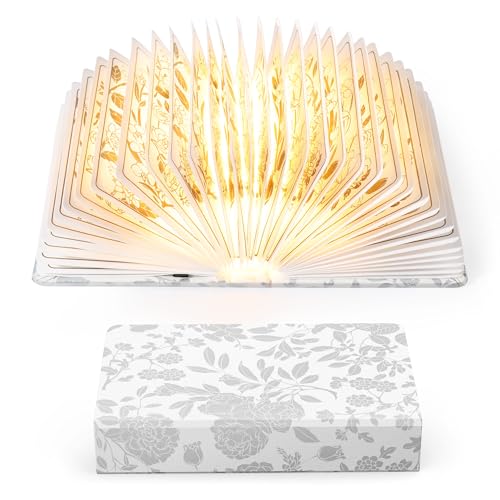 Book Lover Gift, Folding Book Lamp Decor, Portable Print Book Light - color: White