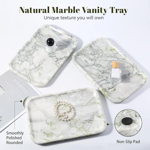 Karibiber Luxury Marble Vanity Tray, Bathroom Tray Countertop, Bianco Marble/Stone, Home Decorative Dresser Organizer, Storage for Kitchen Sink, Perfume Jewelry Holder(Green&White) - color: Green&white