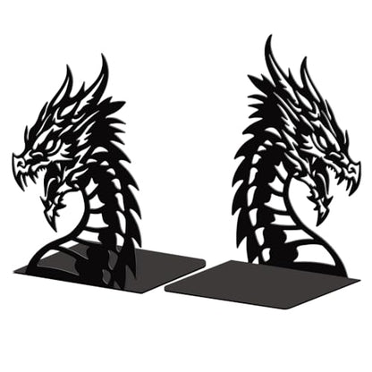 Peacoblue 5.3"x4.3"x7.9" Metal Bookends, Heavy Duty Book Ends for Shelves - style: Dragon Head