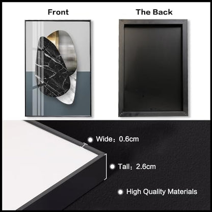 QKF 3Pcs Abstract Marble Geometric Crystal Surface Framed Canvas Wall Art - color: Black Ash, size: 16" X 24" X 3 pieces