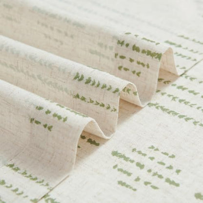 jinchan Linen Striped Tier Curtains for Kitchen Windows Boho - color: Boho Green | on Beige, size: 26"W x 20"L (Pack of 2)