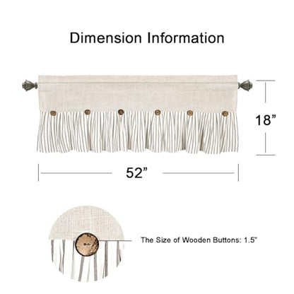 DOSLY Ides Farmhouse Rustic Linen and Grey Cotton Striped Pleated Valance Curtain with Coconut Buttons for Kitchen, Living Room, Bedroom, 52" W x 18" L - color: Linen & Grey Stripe, size: 52"W x 18"L (Pack of 1)
