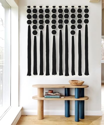 Macrame Wall Hanging Black Sphericity Fiber Yarn Art Boho Decor 39"W*39"L - color: Black