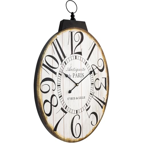Large Wall Clocks, 29 Inch-High Oversized Oval French Vintage Farmhouse Design, Battery Operated Silent Wall Clock for Living Room,Kitchen,Bedroom (Brown) - color: Brown -Oval
