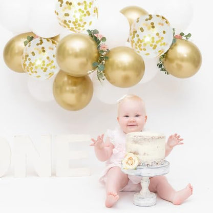 Patimate White and Gold Balloons Set 50 pcs 12 inch - color: White Gold