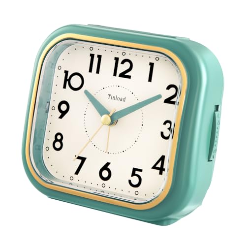 Tinload 4.3" Vintage Retro Analog Alarm Clock, Super Silent Non Ticking Clock with Manual Light, Snooze, Battery Operated, Simply Design, for Living Room, Bedroom, Bedside, Desk(Green-V2) - style: Green-Gold
