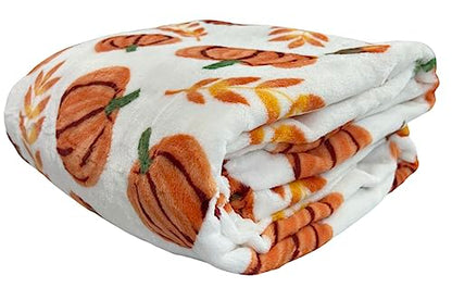 Fall Soft Fleece Throw Blanket, Pumpkin Leaves Wheat, 50" x70 Oversized - color: Fall Harvest