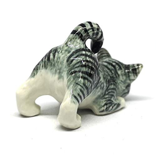 Handmade Ceramic Gray Miniature Tabby Cat Figurine, Shelf Decor