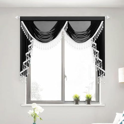 VOGOL Sheer Waterfall Valance with 2 Swags, 59 x 43, 1 Panel, Black - color: Black, size: 59"W x 43"L (Pack of 1)