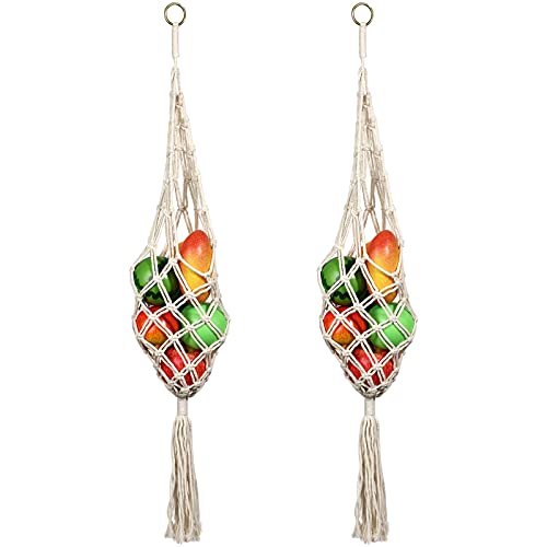 Geiserailie 2 Pieces Hanging Fruit Basket Boho Kitchen Decor
