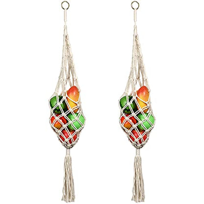 Geiserailie 2 Pieces Hanging Fruit Basket Boho Kitchen Decor