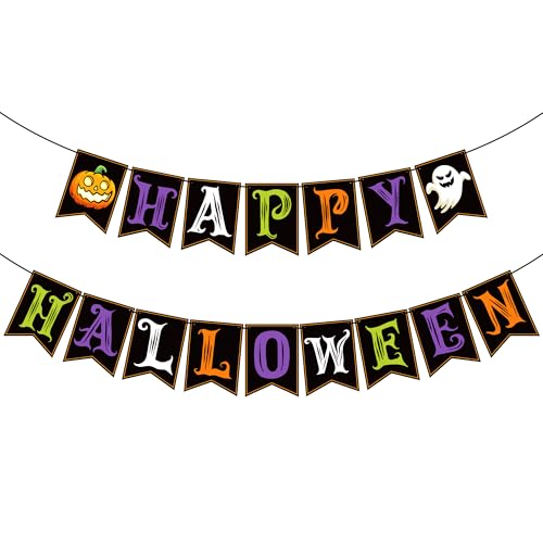 OHOME Halloween Decorations - Happy Halloween Banner | HALLOWEEN Party Decorations for Indoor Outdoor - Trunk or Treat Backdrop Garland for Outside | Hanging Party Favors Supplies for Birthday - color: Black