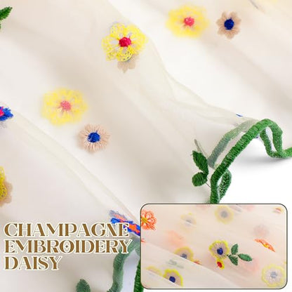 Gilprop Embroidered Flower Curtains 30 x 36 Inches, Champagne, Sheer Daisy - color: Champagne, size: 30 x 36 Inches