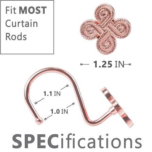 Rose Gold Shower Curtain Hooks: Rust Proof Metal Curtain Rings, 12Pcs - color: Rose Gold