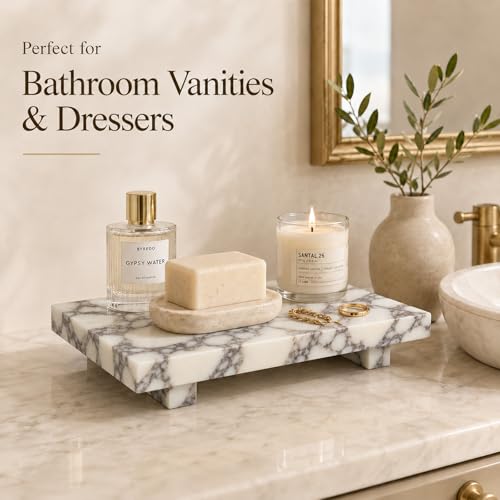 Marble Pedestal Tray for Perfume, Jewelry & Vanity Organizers - color: Calacatta Viola Marble-9.84 in