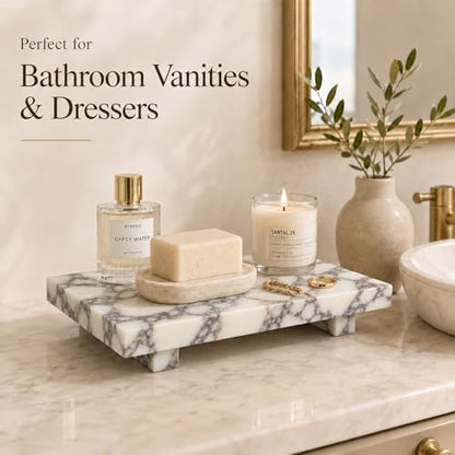 Marble Pedestal Tray for Perfume, Jewelry & Vanity Organizers - color: Calacatta Viola Marble-9.84 in