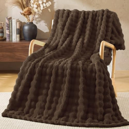 BEDELITE Chocolate Brown Fleece Bubble Throw Blanket for Couch, 50x60 Inch - color: Chocolate Brown, size: Throw(50"x60")